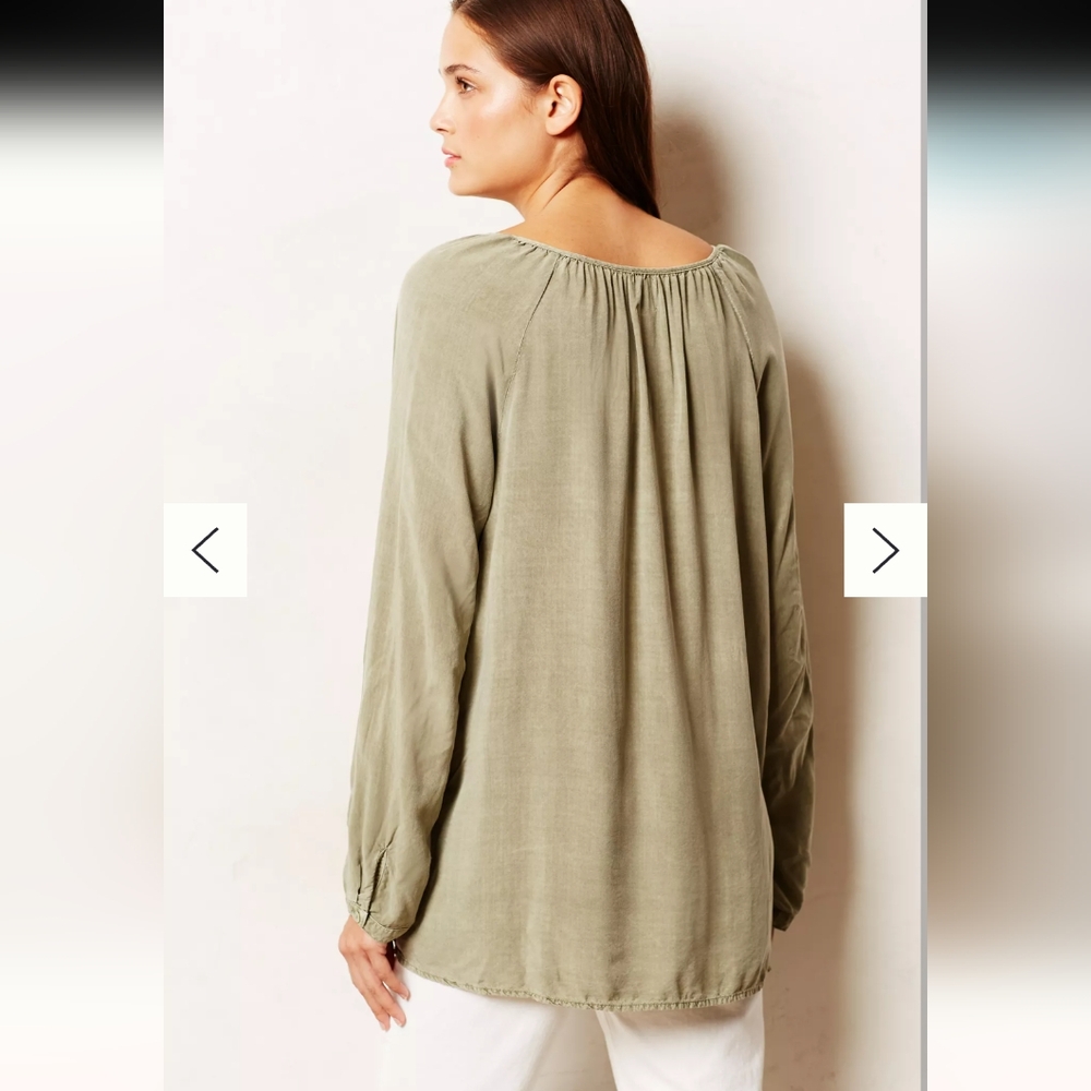ANTHROPOLOGIE LA VI BY SAM & LAVI Riverwalk Buttondown Top, Green M - Picture 2 of 14